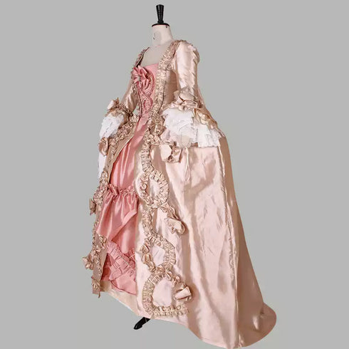 Pink Rococo Marie Antoinette Dress with Cream Ruffle Details - 18th Century Ball Gown - Plus Size